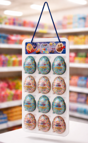 20 gr Squishy čokoladno jaje (12×20 gr) – 12 komadni viseći stalak pakovanje